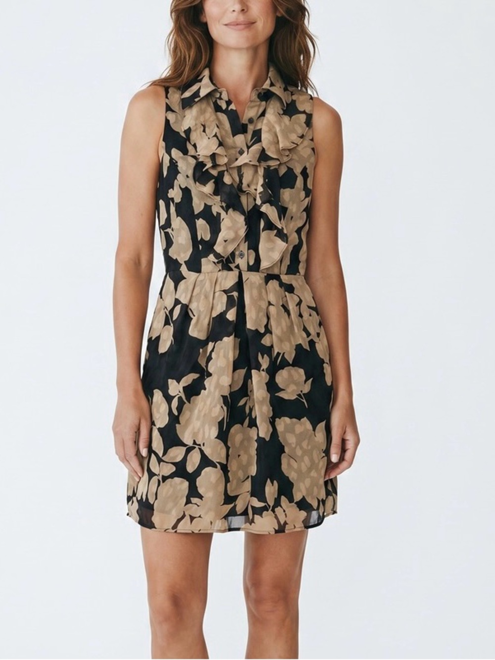 Shoshanna Silk Chiffon Ruffle Accent Sleeveless Floral Dress size 6